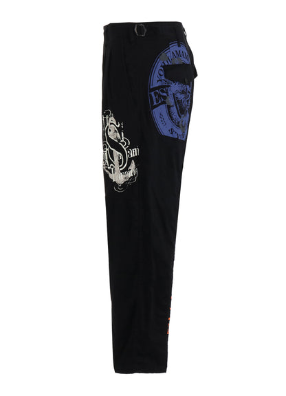 PRINTED PATCHWORK COTTON TWILL 2-TUCK PANTS