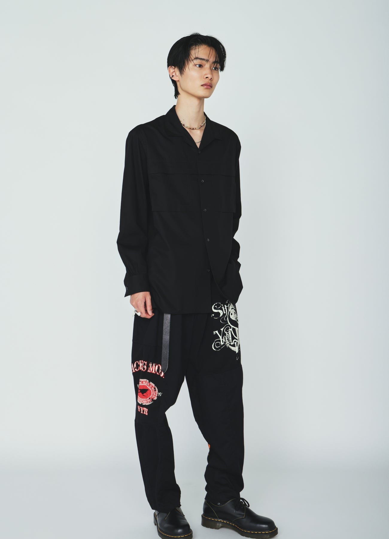 PRINTED PATCHWORK COTTON TWILL 2-TUCK PANTS