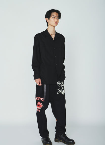 PRINTED PATCHWORK COTTON TWILL 2-TUCK PANTS