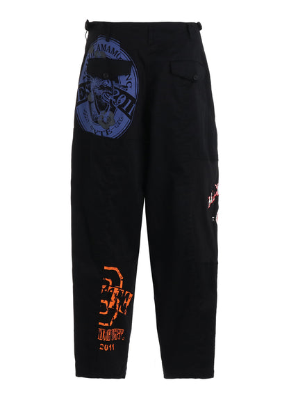 PRINTED PATCHWORK COTTON TWILL 2-TUCK PANTS