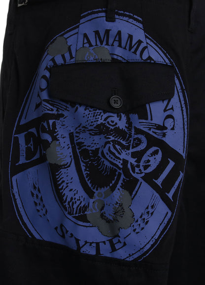 PRINTED PATCHWORK COTTON TWILL 2-TUCK PANTS