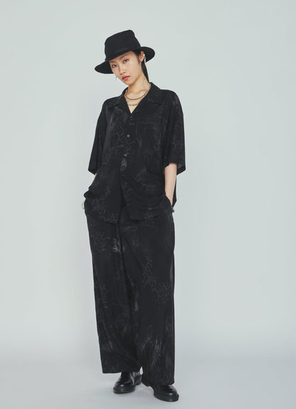 RAYON “Y” LETTER AND SUN‑MOON PRINT DRAWSTRING PANTS