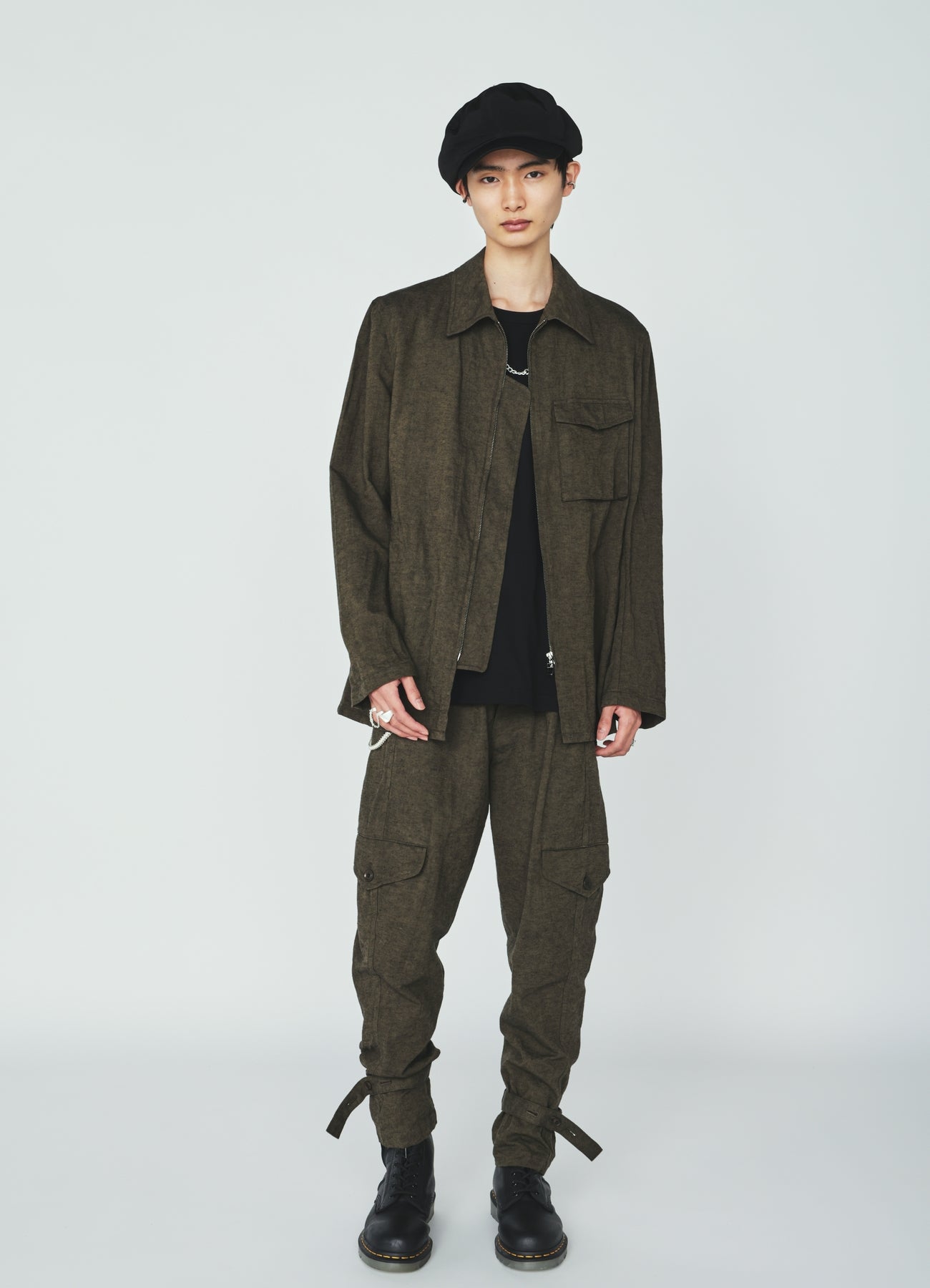COTTON/LINEN CANVAS SOFRON BELTED HEM TAPERED PANTS