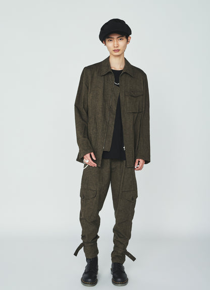 COTTON/LINEN CANVAS SOFRON BELTED HEM TAPERED PANTS