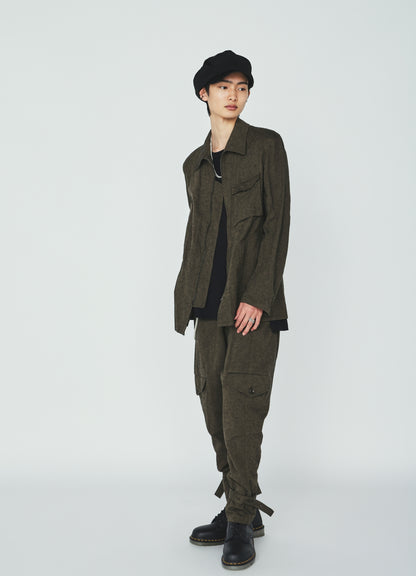 COTTON/LINEN CANVAS SOFRON BELTED HEM TAPERED PANTS