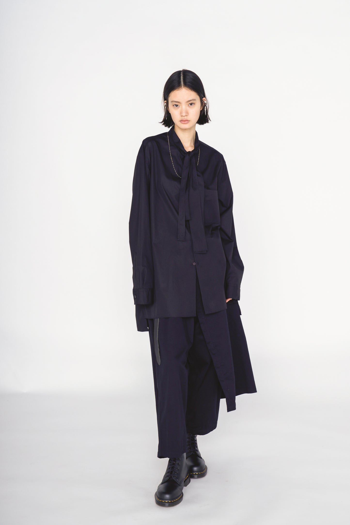 COTTON TWILL GATHERED POCKET WRAP PANTS