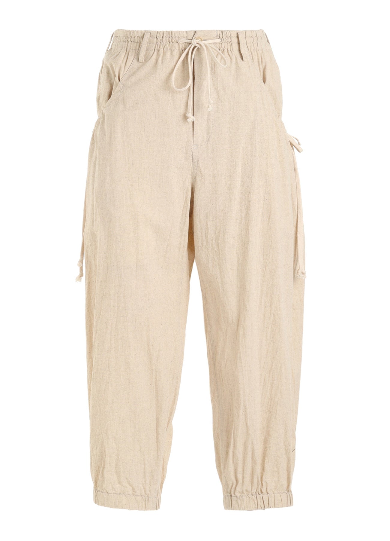Cotton-Linen Poplin GATHERED POCKET ELASTIC HEM PANTS