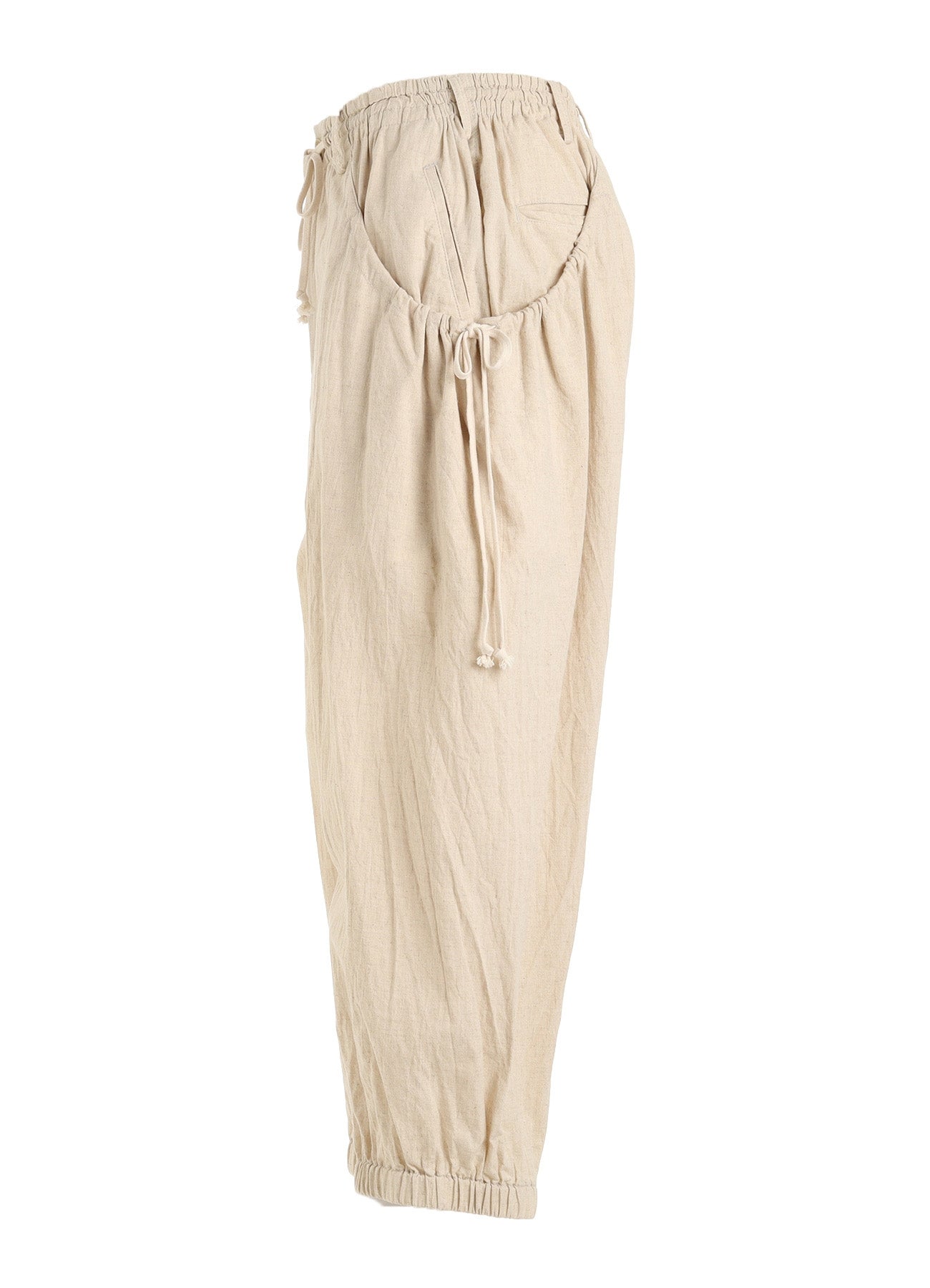 Cotton-Linen Poplin GATHERED POCKET ELASTIC HEM PANTS
