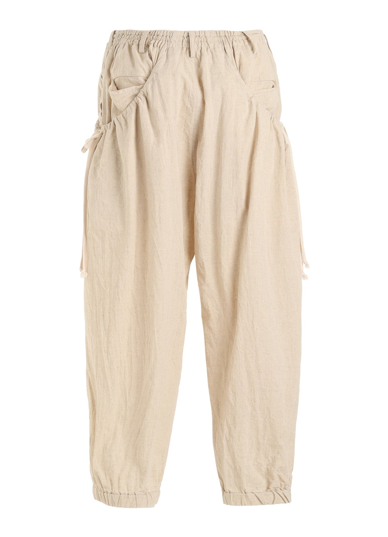 Cotton-Linen Poplin GATHERED POCKET ELASTIC HEM PANTS – THE SHOP