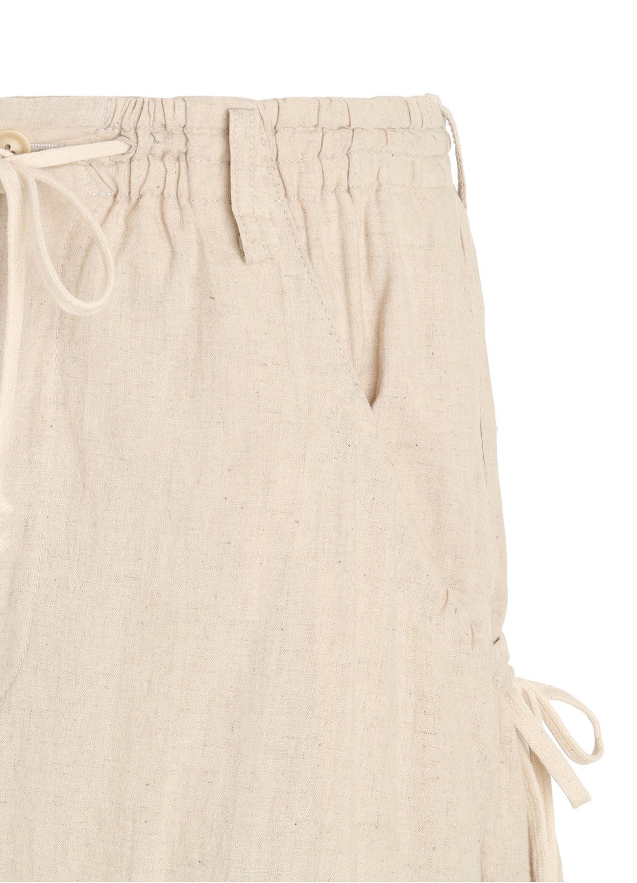Cotton-Linen Poplin GATHERED POCKET ELASTIC HEM PANTS
