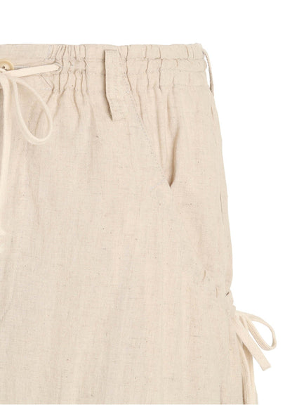 Cotton-Linen Poplin GATHERED POCKET ELASTIC HEM PANTS