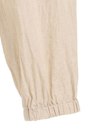 Cotton-Linen Poplin GATHERED POCKET ELASTIC HEM PANTS
