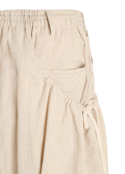 Cotton-Linen Poplin GATHERED POCKET ELASTIC HEM PANTS