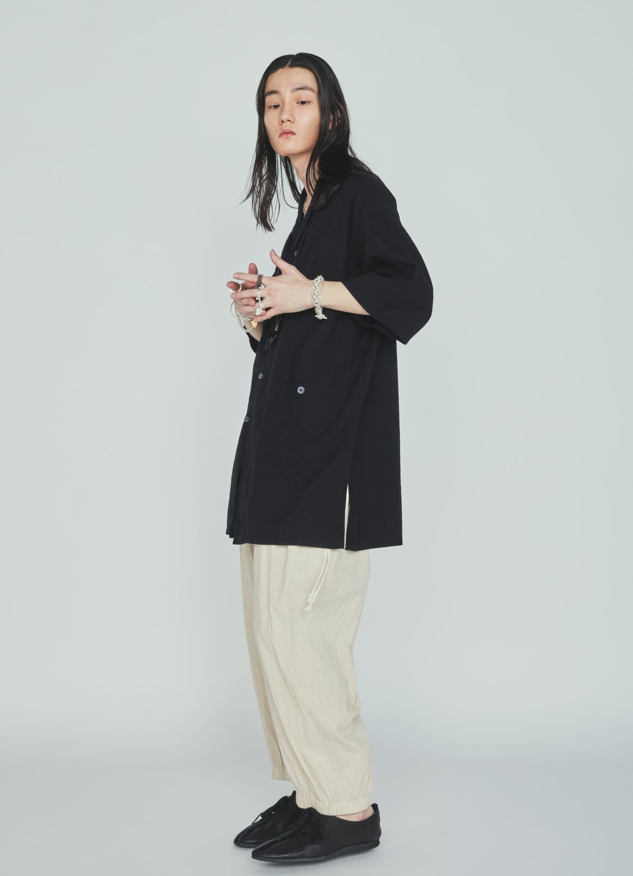 Cotton-Linen Poplin GATHERED POCKET ELASTIC HEM PANTS – THE SHOP