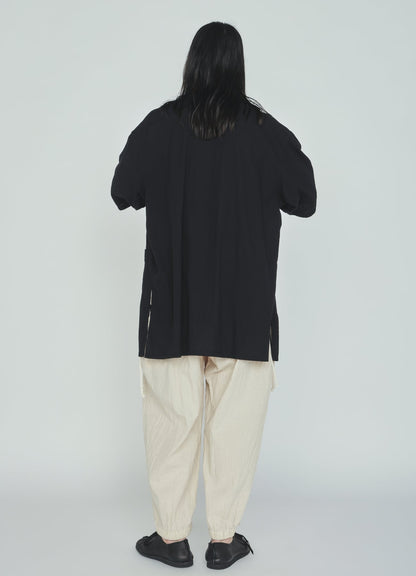 Cotton-Linen Poplin GATHERED POCKET ELASTIC HEM PANTS