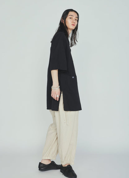 Cotton-Linen Poplin GATHERED POCKET ELASTIC HEM PANTS