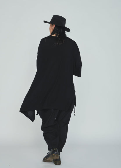 Cotton-Linen Poplin GATHERED POCKET ELASTIC HEM PANTS