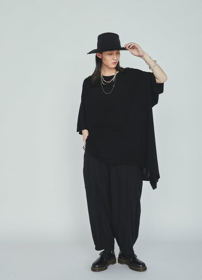 Cotton-Linen Poplin GATHERED POCKET ELASTIC HEM PANTS