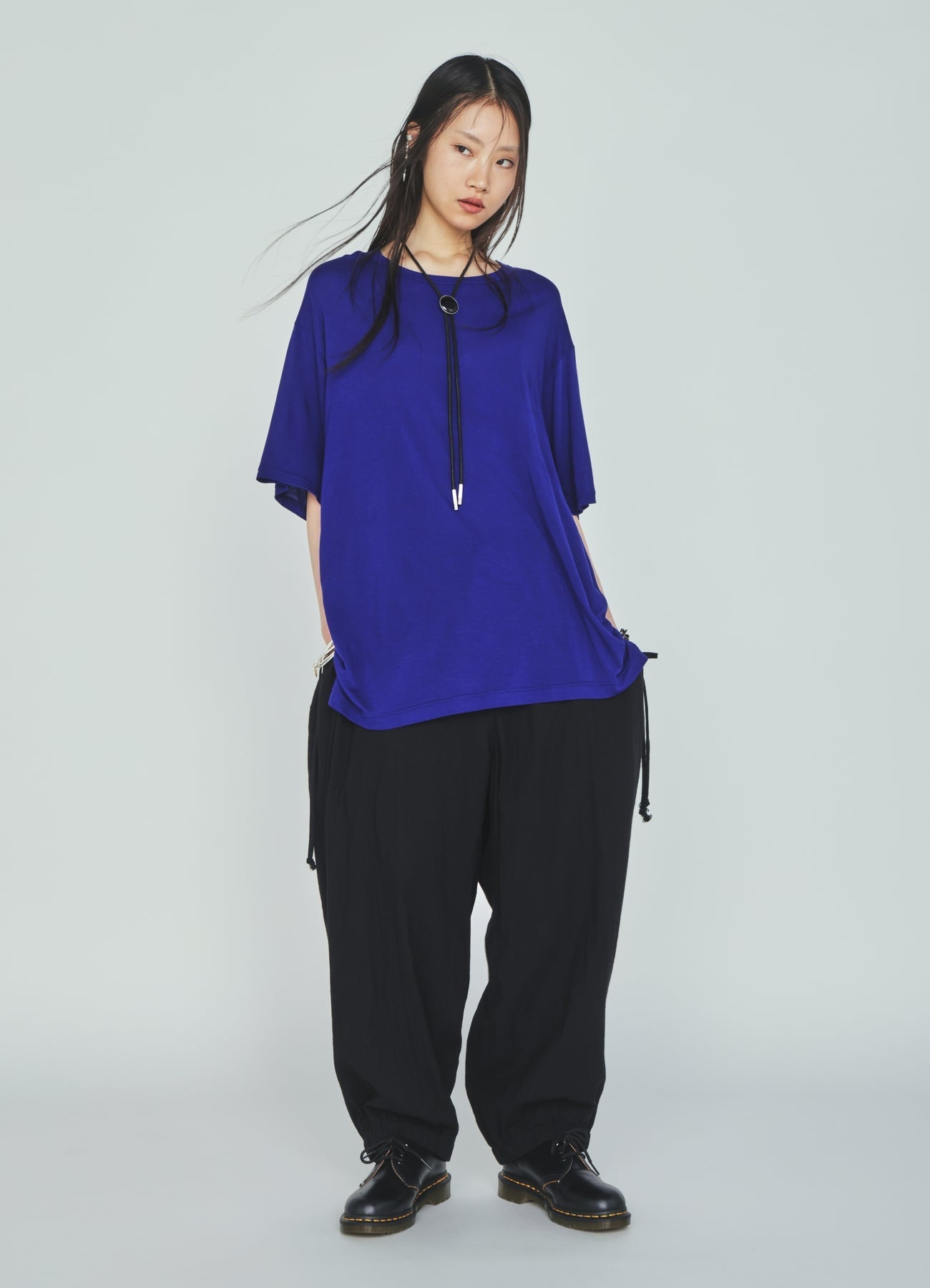 Cotton-Linen Poplin GATHERED POCKET ELASTIC HEM PANTS