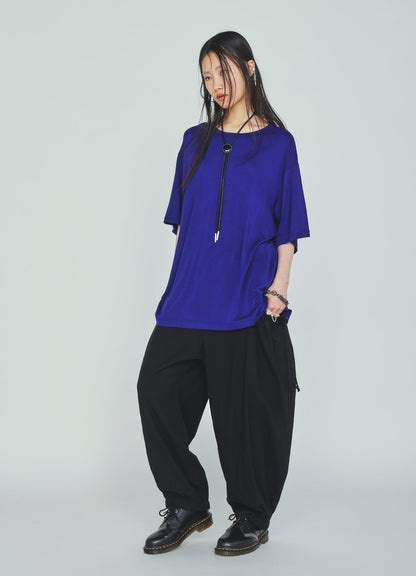 Cotton-Linen Poplin GATHERED POCKET ELASTIC HEM PANTS