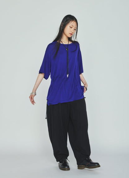 Cotton-Linen Poplin GATHERED POCKET ELASTIC HEM PANTS