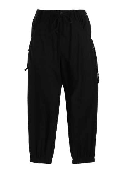 Cotton-Linen Poplin GATHERED POCKET ELASTIC HEM PANTS