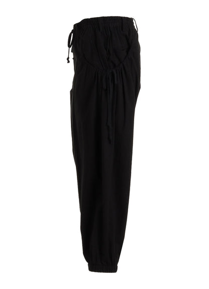 Cotton-Linen Poplin GATHERED POCKET ELASTIC HEM PANTS