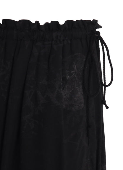 RAYON “Y” LETTER AND SUN‑MOON PRINT WRAP SKIRT