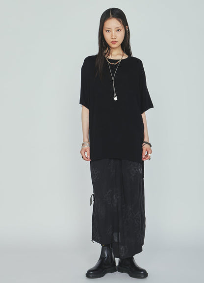 RAYON “Y” LETTER AND SUN‑MOON PRINT WRAP SKIRT