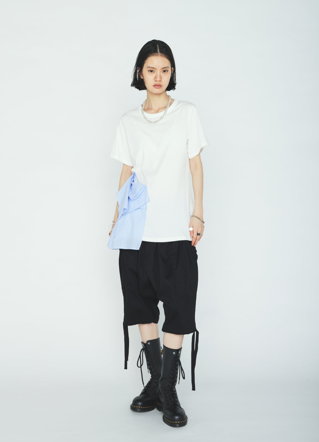30/COTTON JERSEY WAIST DRAPE POCKET T-SHIRT