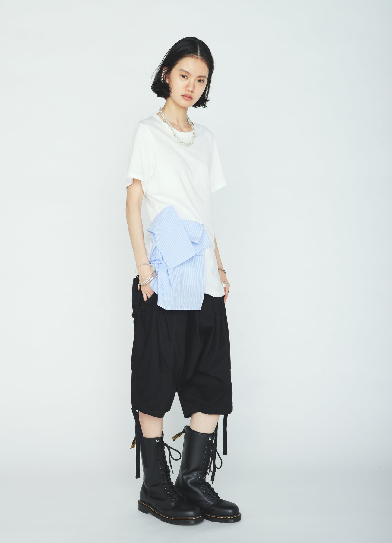 30/COTTON JERSEY WAIST DRAPE POCKET T-SHIRT