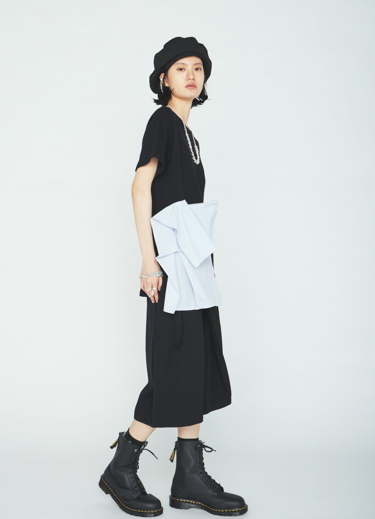 30/COTTON JERSEY WAIST DRAPE POCKET T-SHIRT