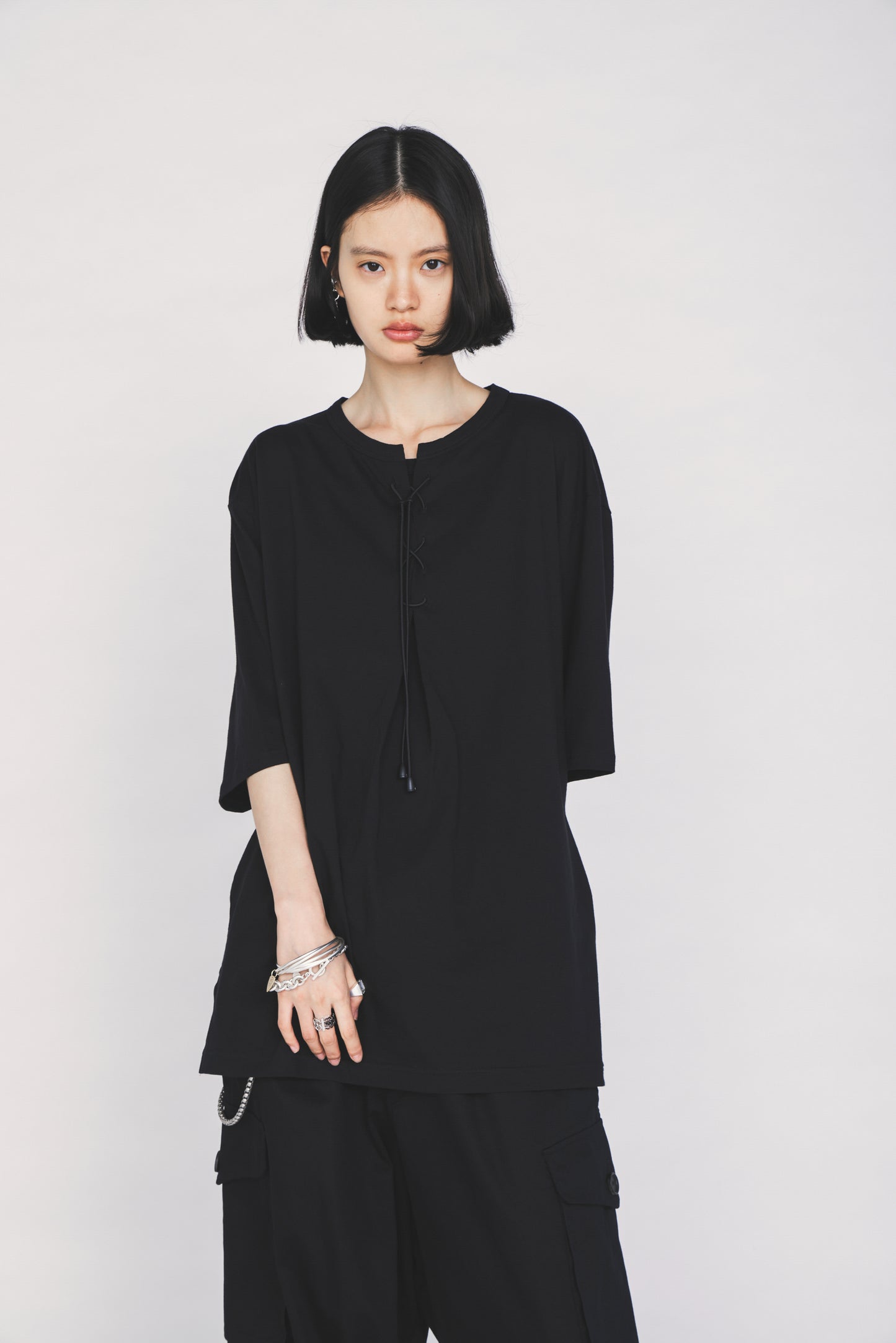 30/COTTON JERSEY LACE-UP T-SHIRT