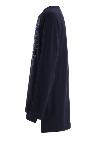 30/COTTON JERSEY SASHIKO EMBROIDERY LONG T-SHIRT