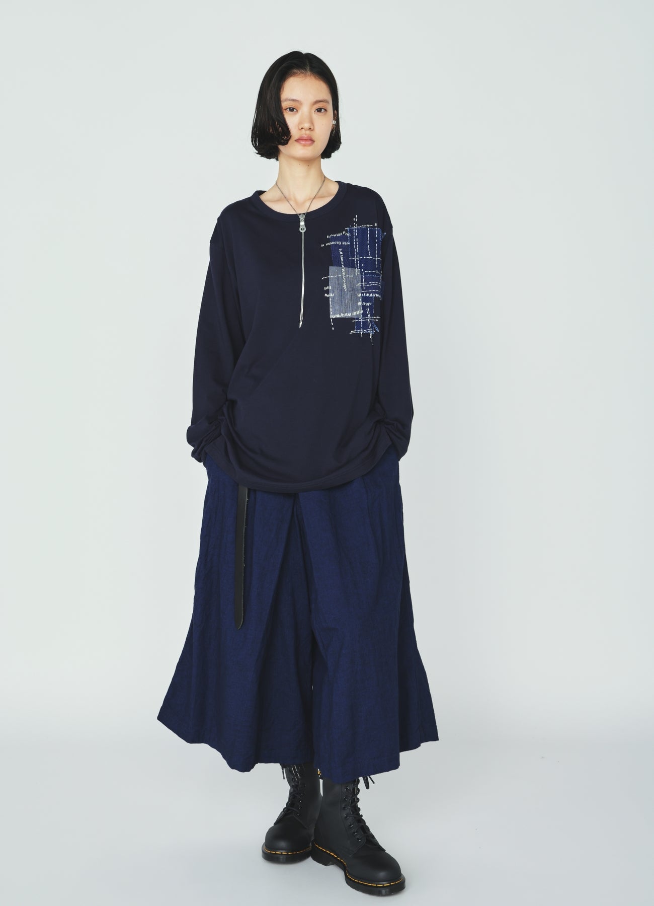 30/COTTON JERSEY SASHIKO EMBROIDERY LONG T-SHIRT