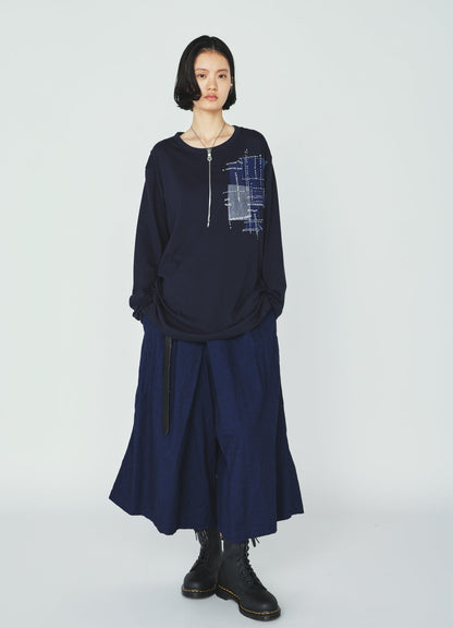 30/COTTON JERSEY SASHIKO EMBROIDERY LONG T-SHIRT