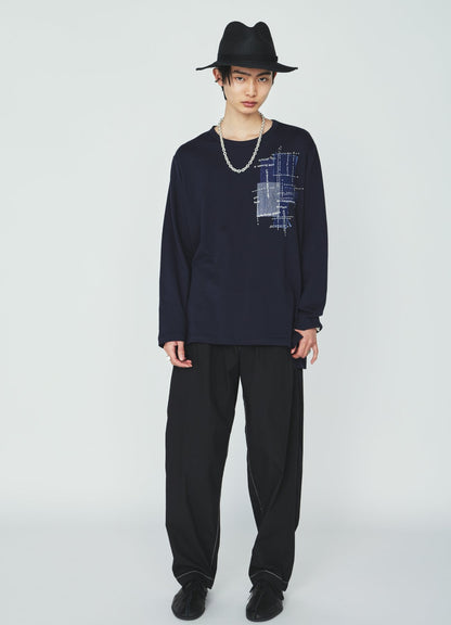 30/COTTON JERSEY SASHIKO EMBROIDERY LONG T-SHIRT
