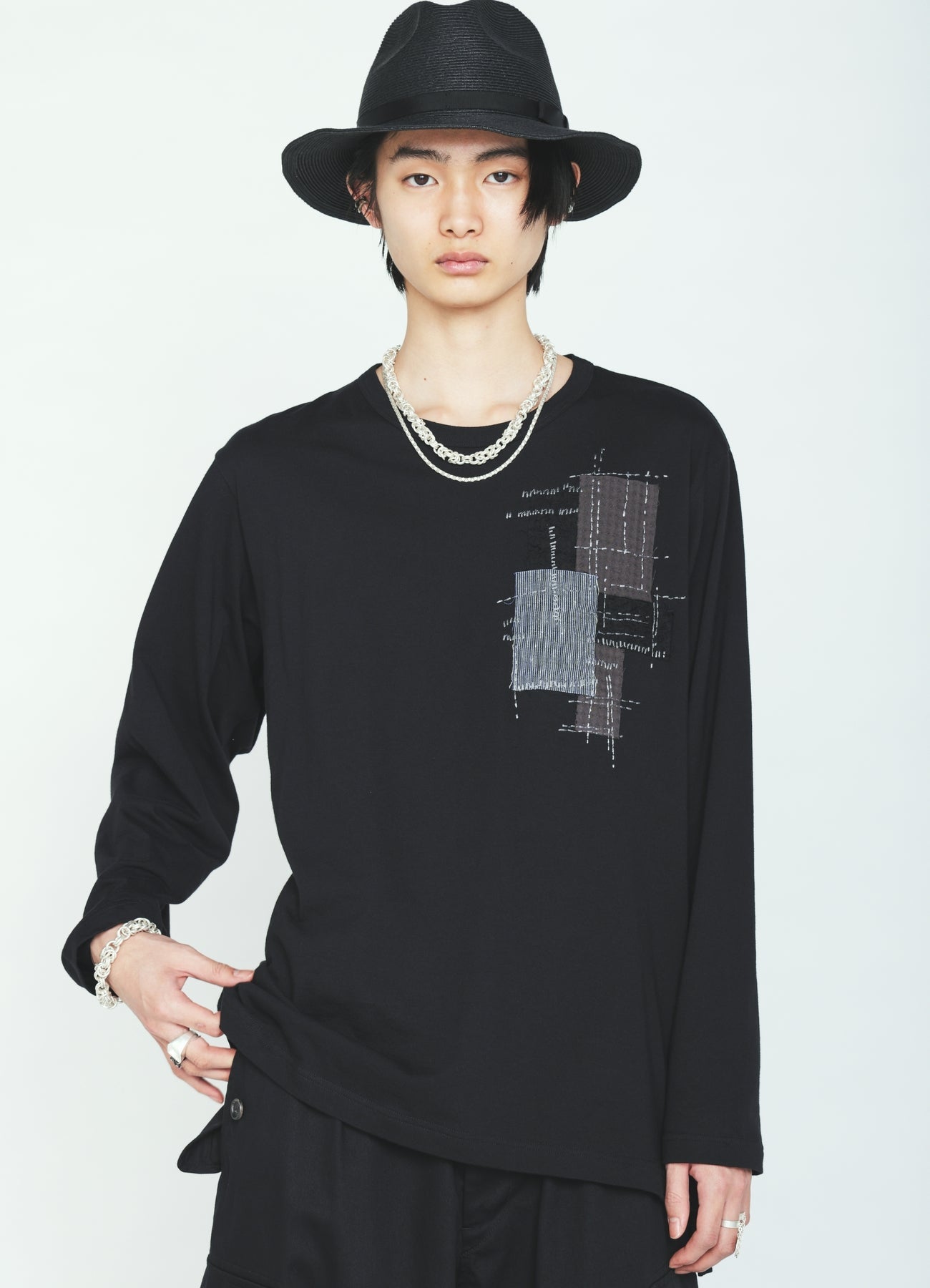 30/COTTON JERSEY SASHIKO EMBROIDERY LONG T-SHIRT