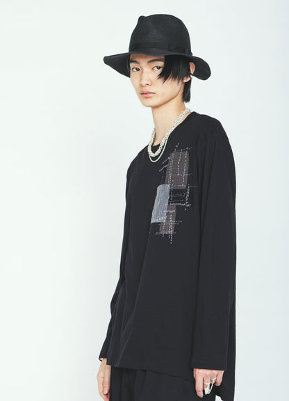 30/COTTON JERSEY SASHIKO EMBROIDERY LONG T-SHIRT