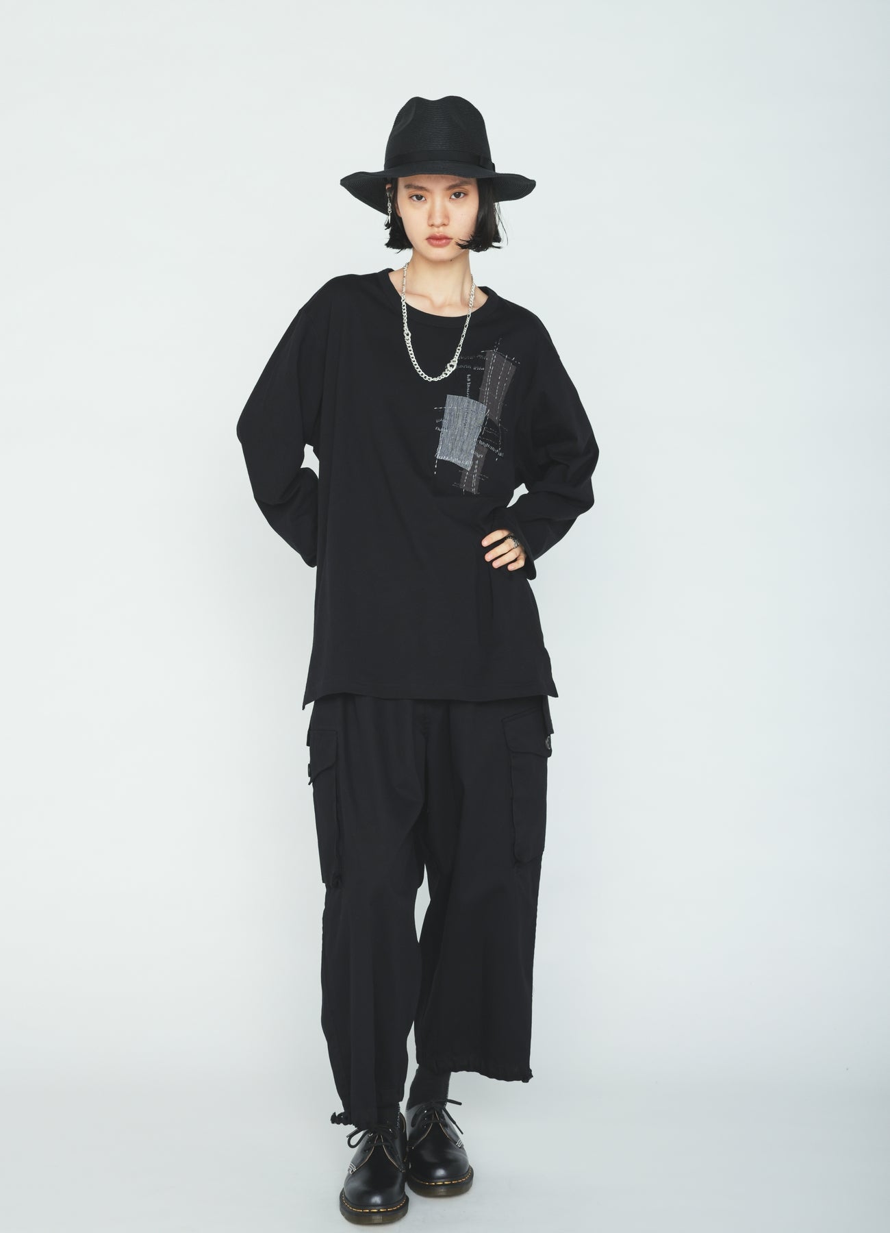 30/COTTON JERSEY SASHIKO EMBROIDERY LONG T-SHIRT