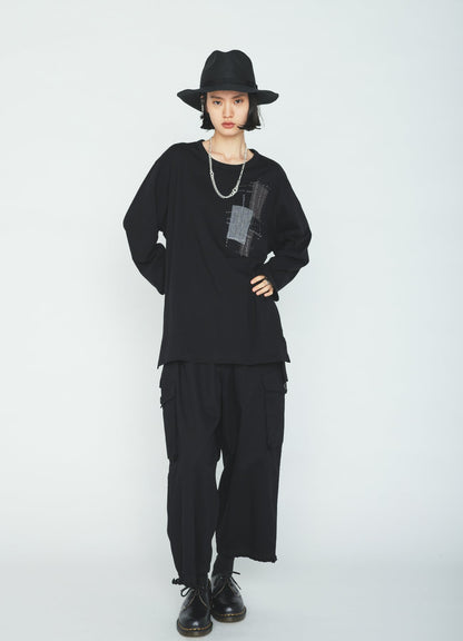 30/COTTON JERSEY SASHIKO EMBROIDERY LONG T-SHIRT