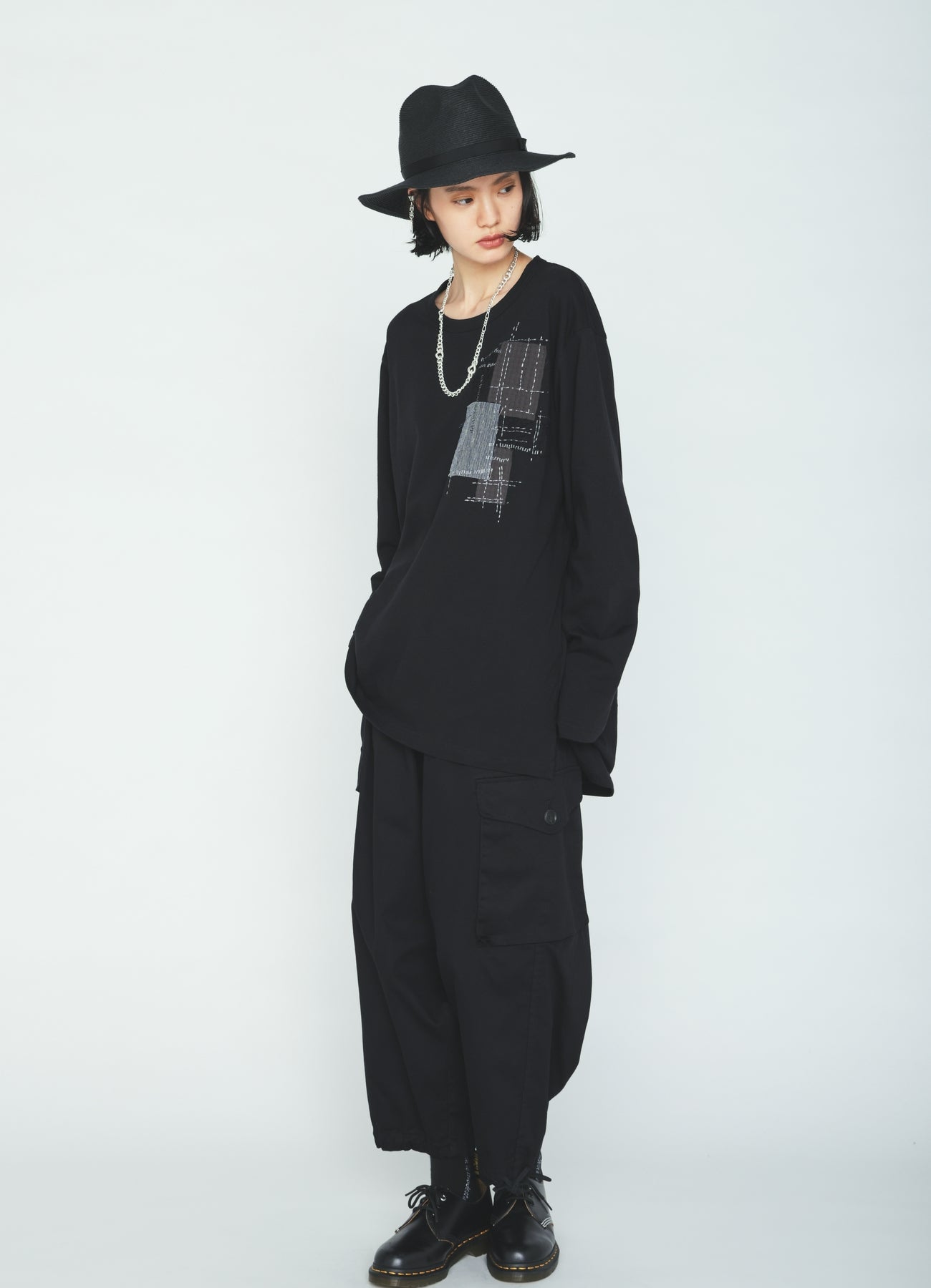 30/COTTON JERSEY SASHIKO EMBROIDERY LONG T-SHIRT