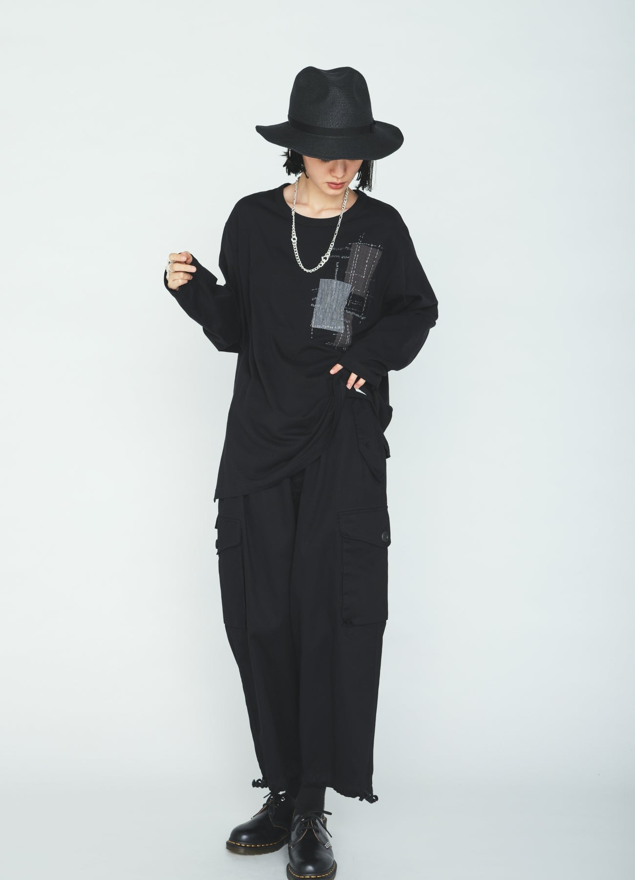 30/COTTON JERSEY SASHIKO EMBROIDERY LONG T-SHIRT