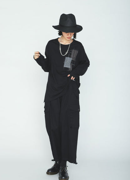 30/COTTON JERSEY SASHIKO EMBROIDERY LONG T-SHIRT