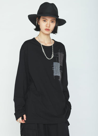 30/COTTON JERSEY SASHIKO EMBROIDERY LONG T-SHIRT