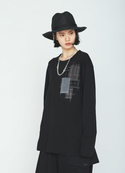 30/COTTON JERSEY SASHIKO EMBROIDERY LONG T-SHIRT