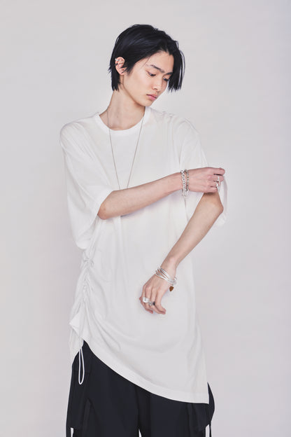 30/COTTON JERSEY ELASTIC DRAWSTRING GATHERED T-SHIRT