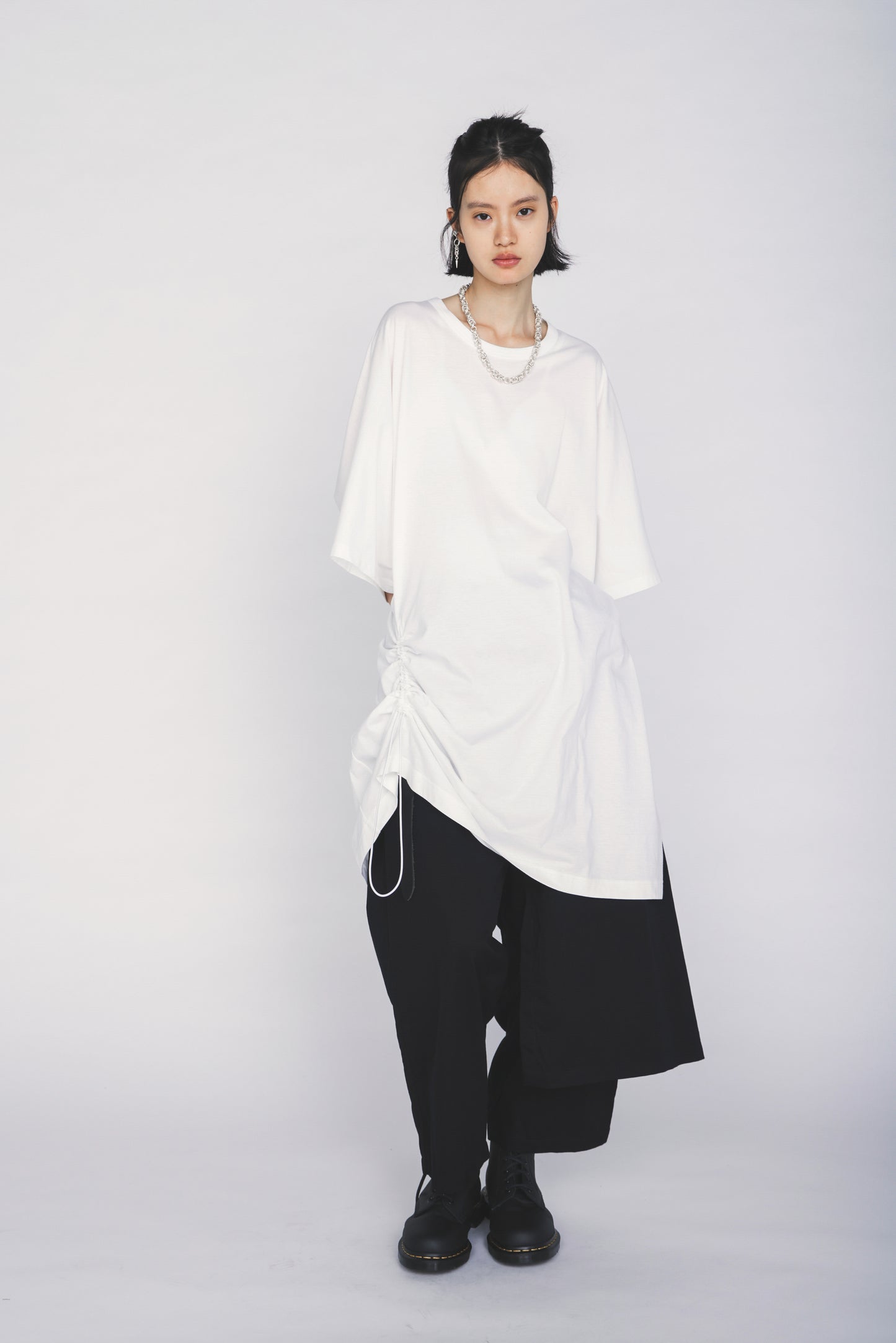 30/COTTON JERSEY ELASTIC DRAWSTRING GATHERED T-SHIRT