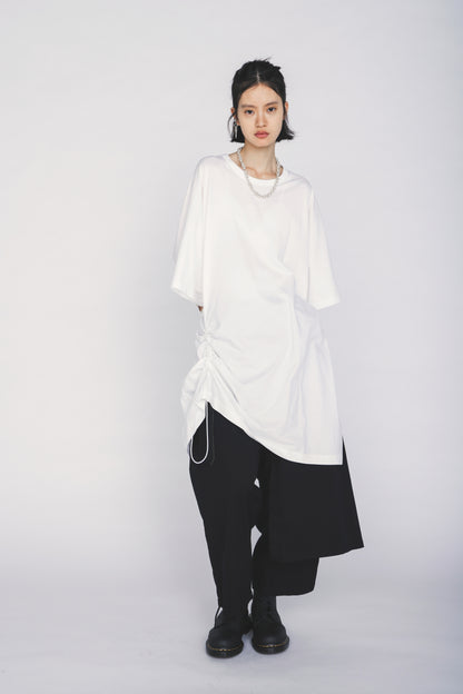 30/COTTON JERSEY ELASTIC DRAWSTRING GATHERED T-SHIRT