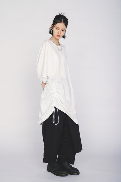 30/COTTON JERSEY ELASTIC DRAWSTRING GATHERED T-SHIRT